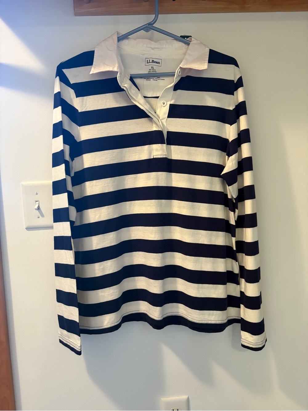L.L. Bean Women’s Long-Sleeve Rugby Polo in Navy & White Stripes NWT